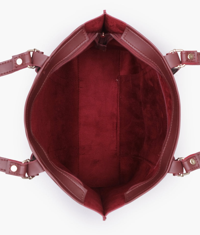 Burgundy double-handle tote bag